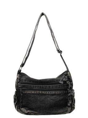 Retro Classic Denim Patchwork Tote Crossbody Handbag, Black